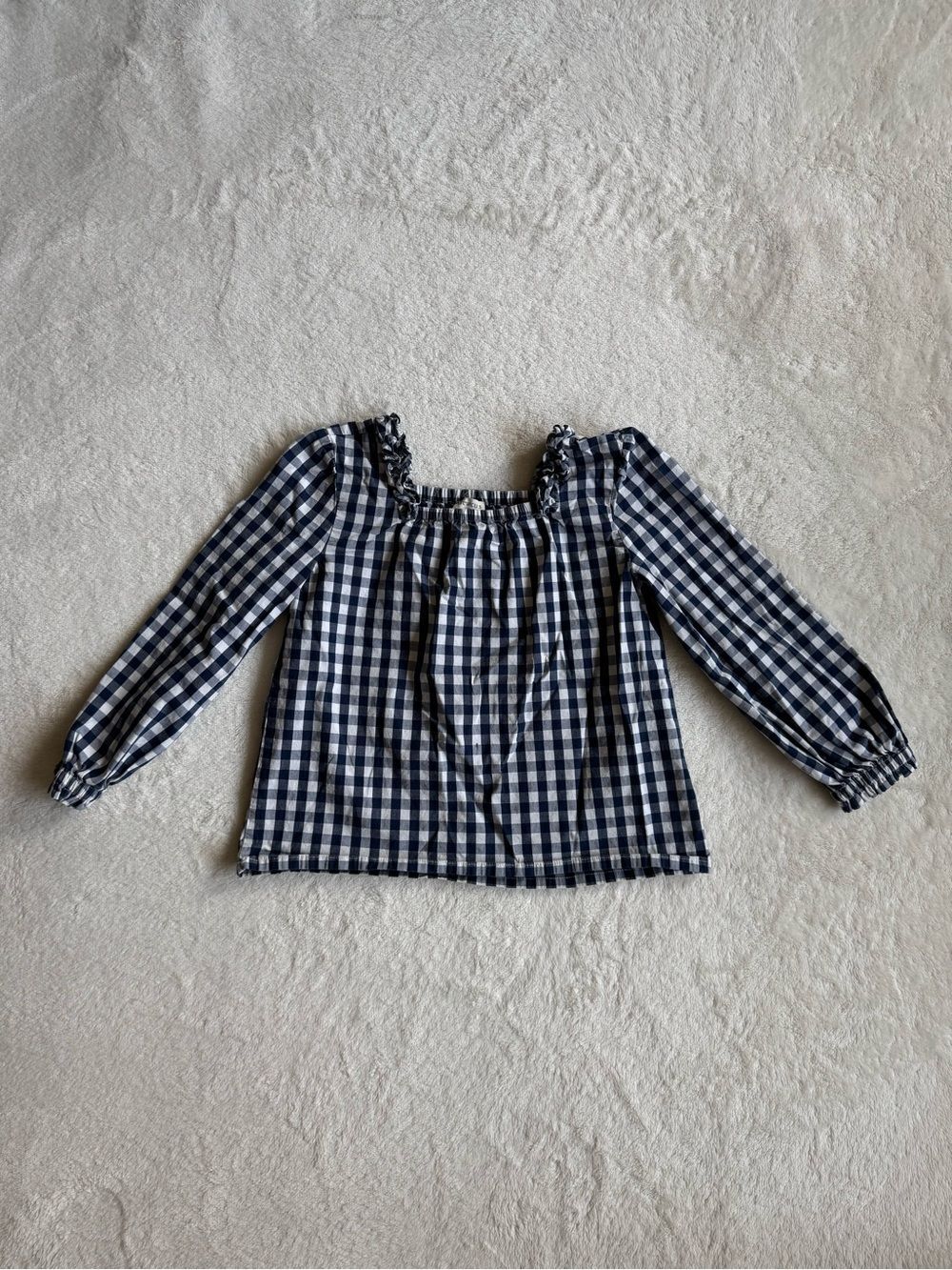 Crewcuts Gingham Squareneck Top Blue White Girls 6-7